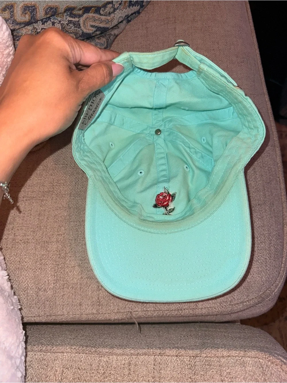 Kbethos Classics Mint Green Rose Embroidered Dad Hat Adjustable Strapback Cap